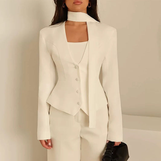 V-Neck Padded Shoulder Cropped Blazer