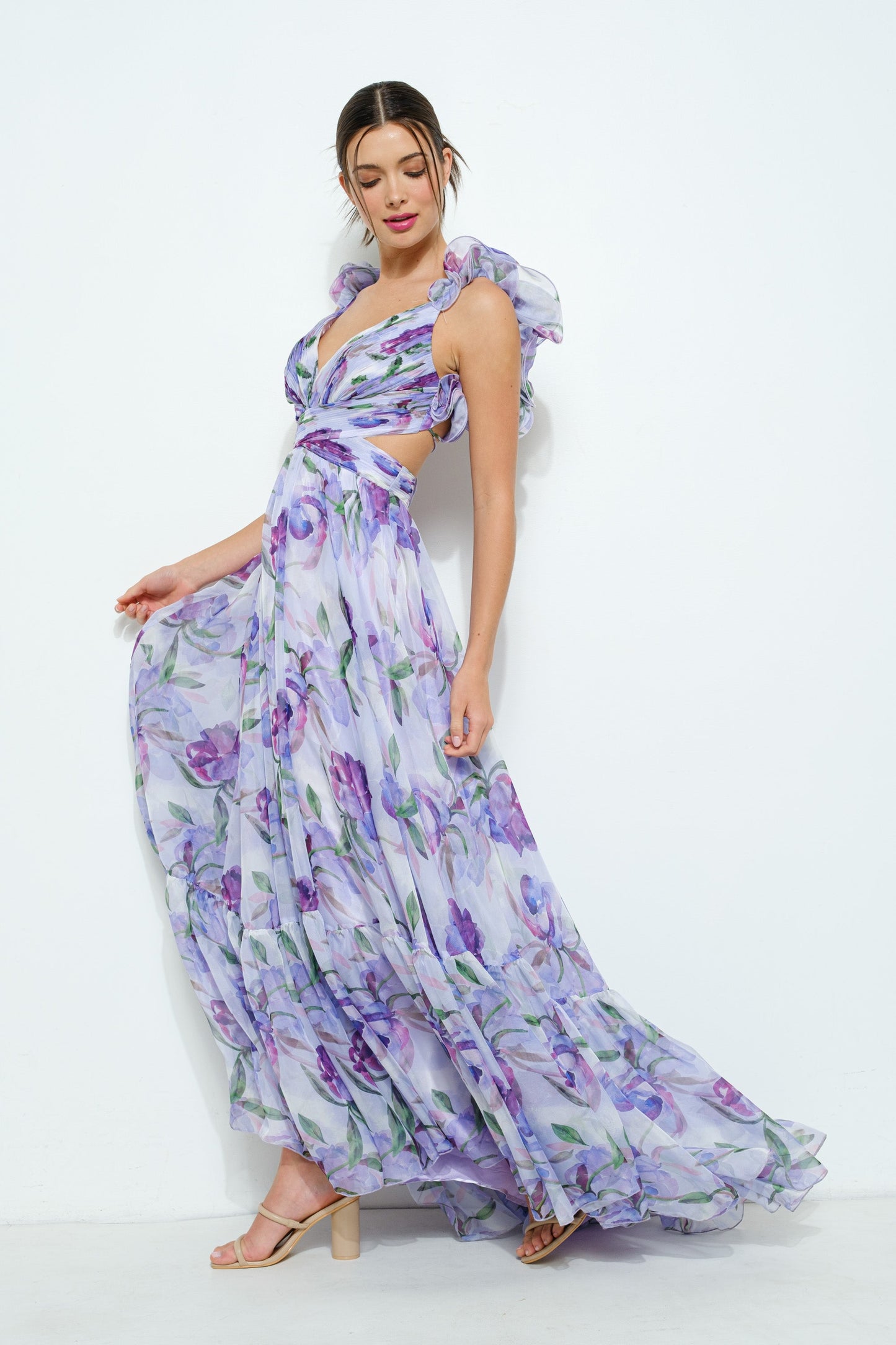 Floral Ruffle Chiffon Maxi Dress