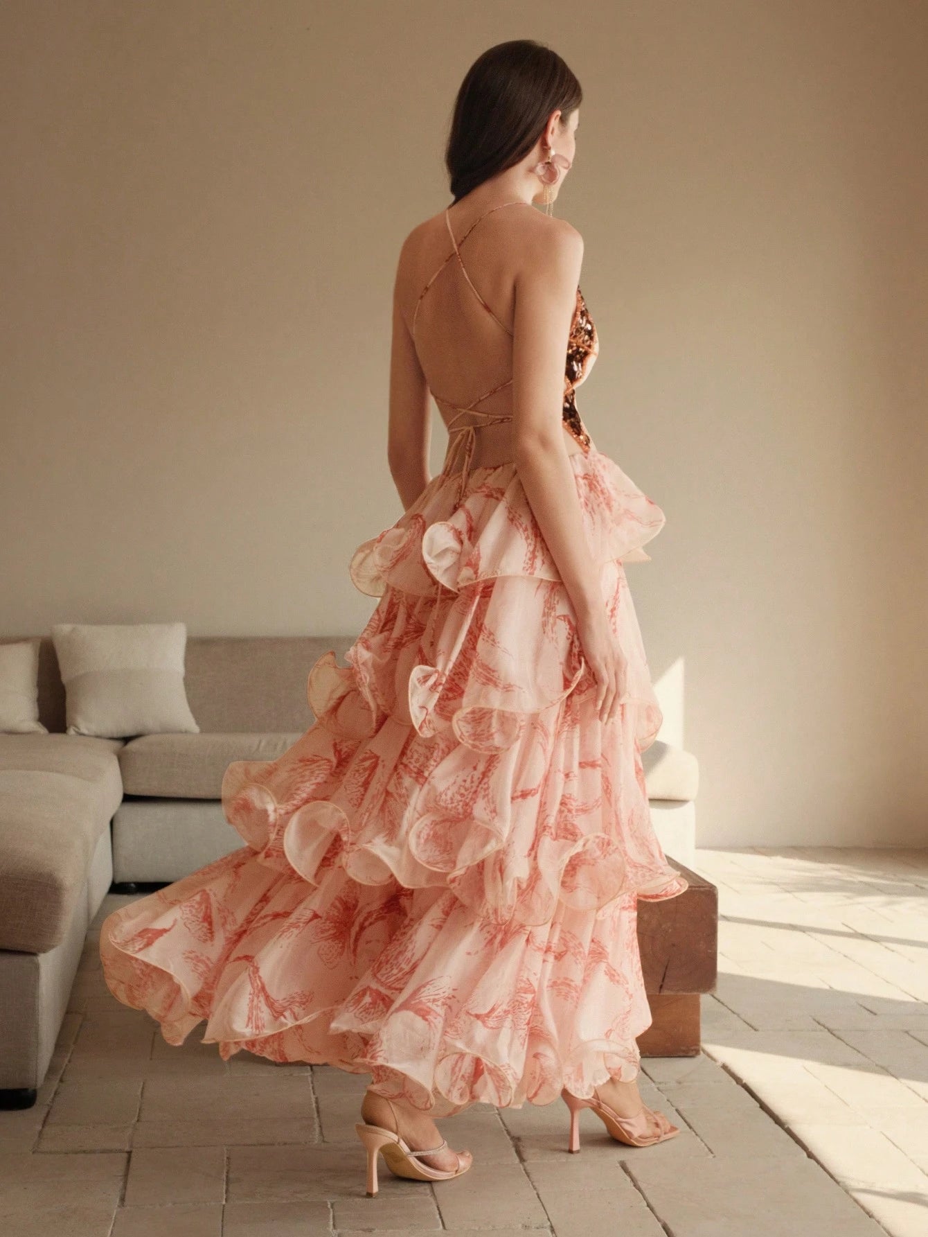 Ruffled Butterfly Layered Maxi Dress