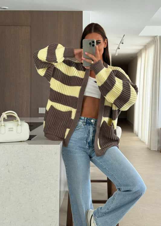 Striped Oversized Knit Cardigan with Pockets