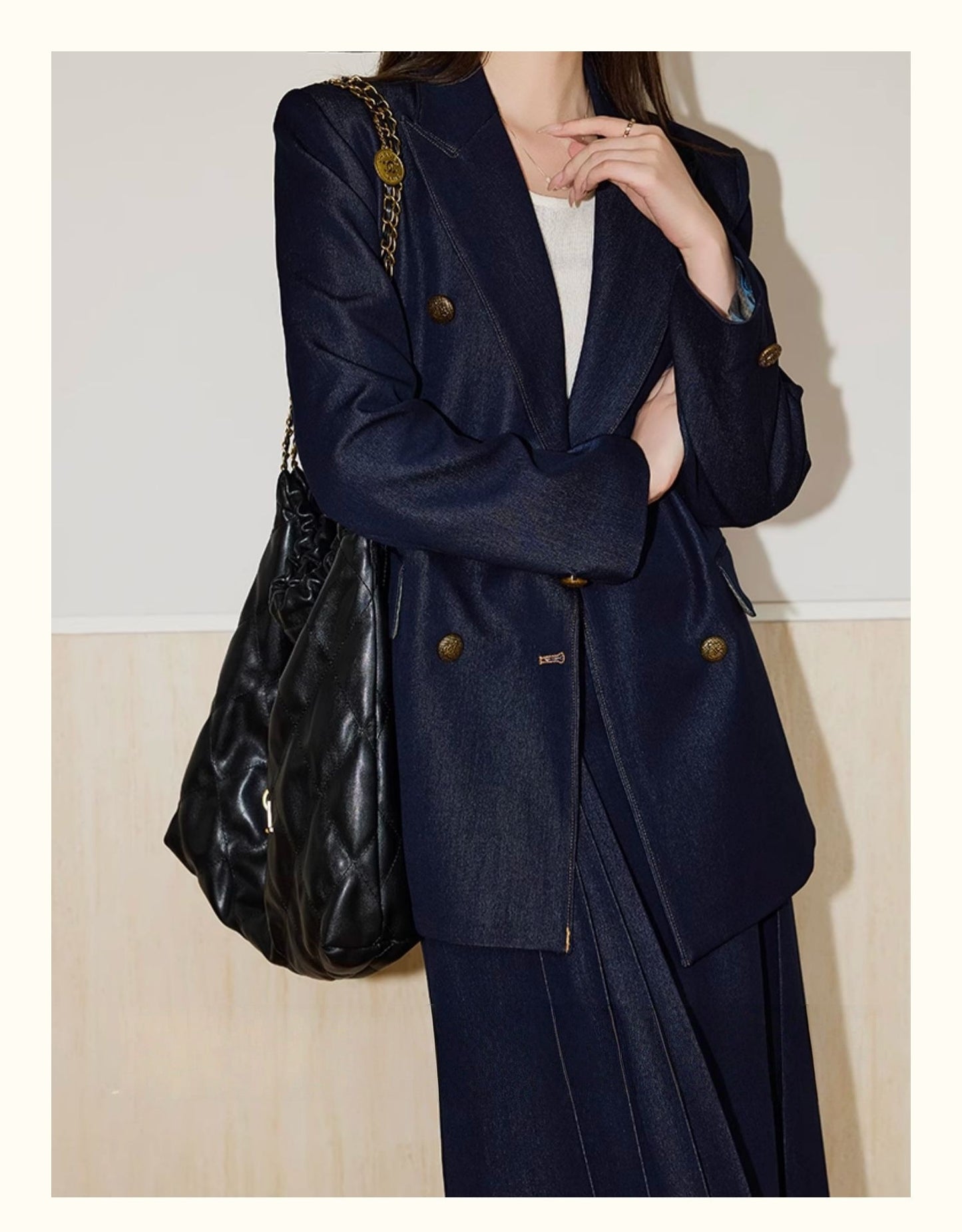 Double-Breasted Blazer + Elegant Flared Maxi Skirt