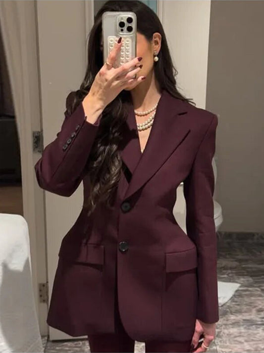 V-neck Single-Breasted Waist-Cinched Blazer
