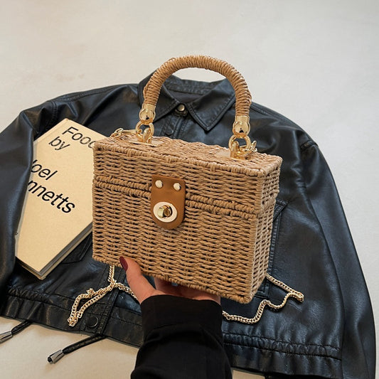 Mini Tweed-Inspired Straw Box Bag