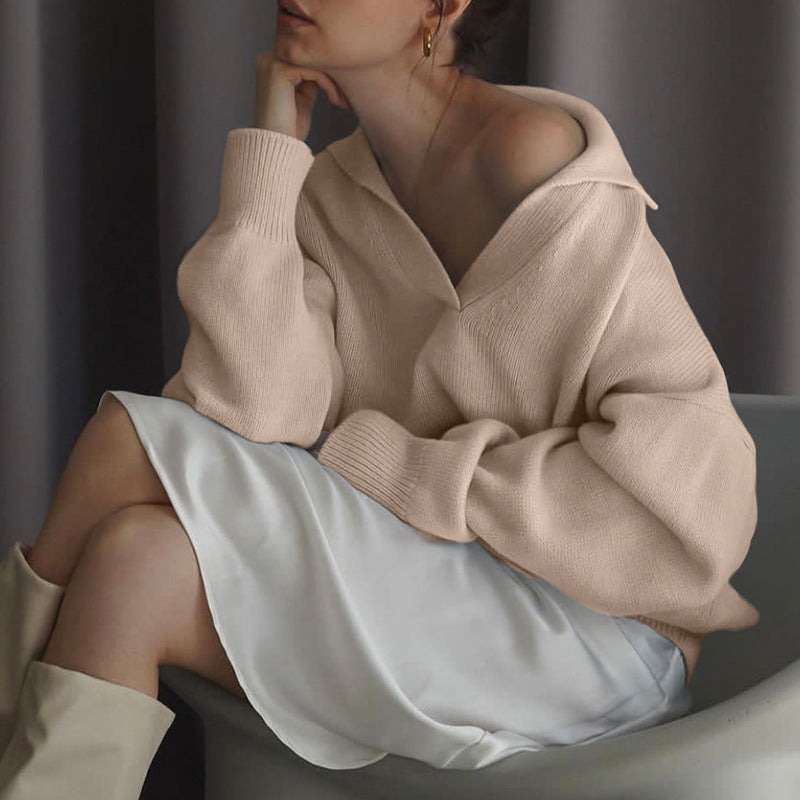 Relaxed Fit Polo Neck Knitted Sweater