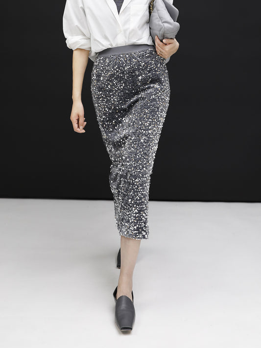 Shimmering sequin midi skirt