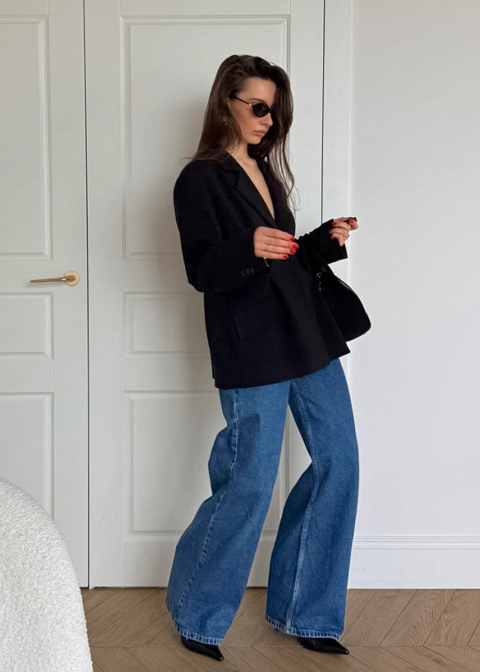 Women’s Vintage Black Fitted Blazer-Tailored Suit Jacket for Business & Everyday Elegance