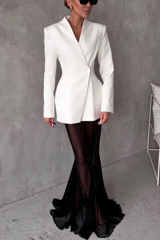 Elegant Satin Mesh Skirt Set