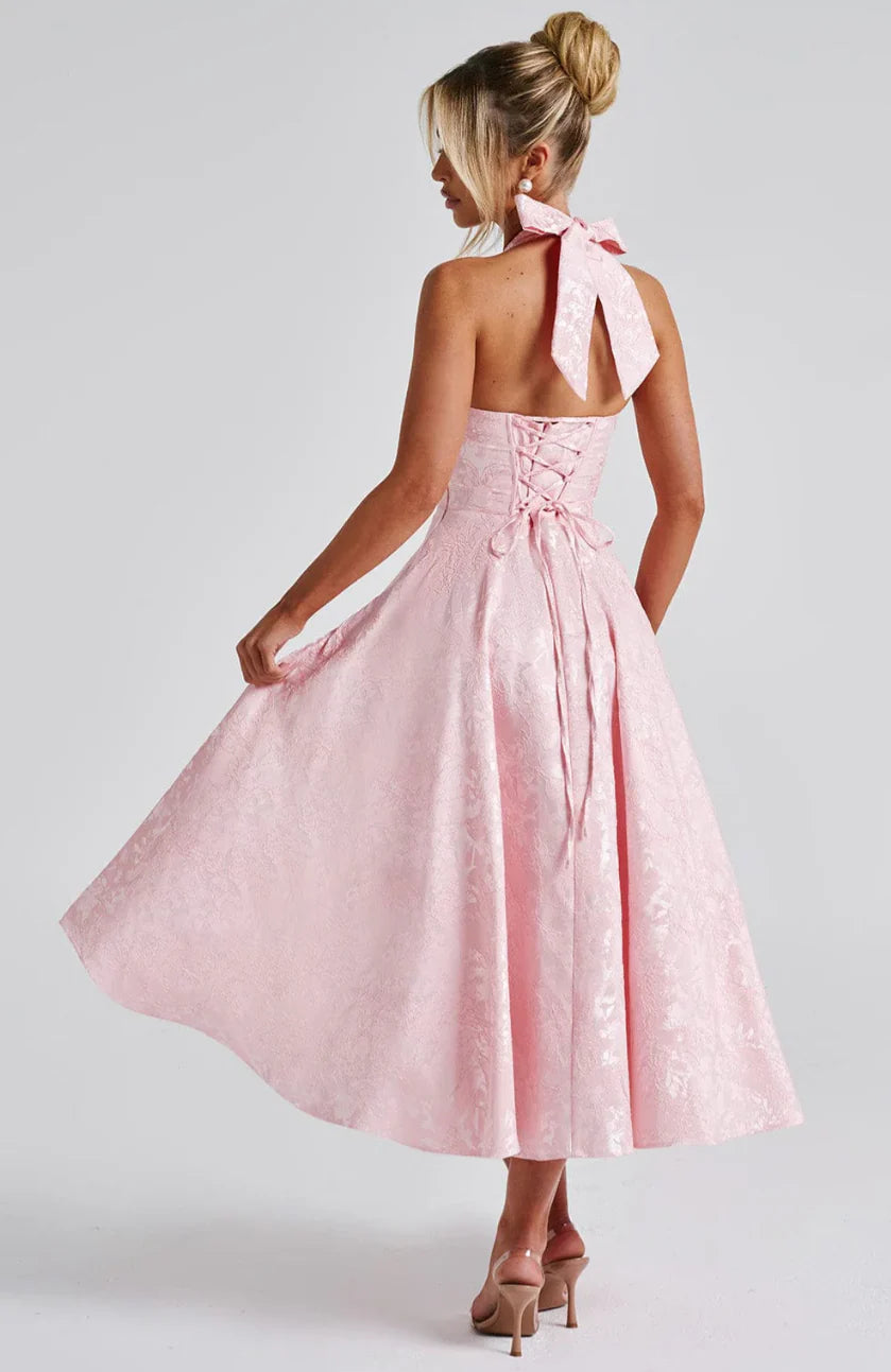 Tie-Neck Jacquard Dress