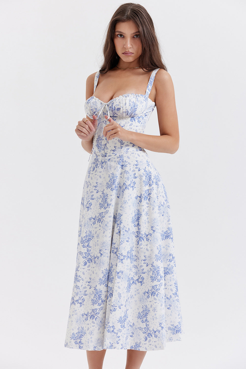 Suspended floral halter dress