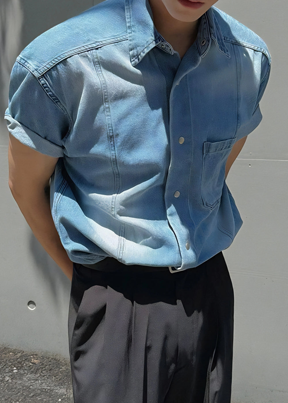 Retro Washed Short Sleeve Denim Shirt for Men