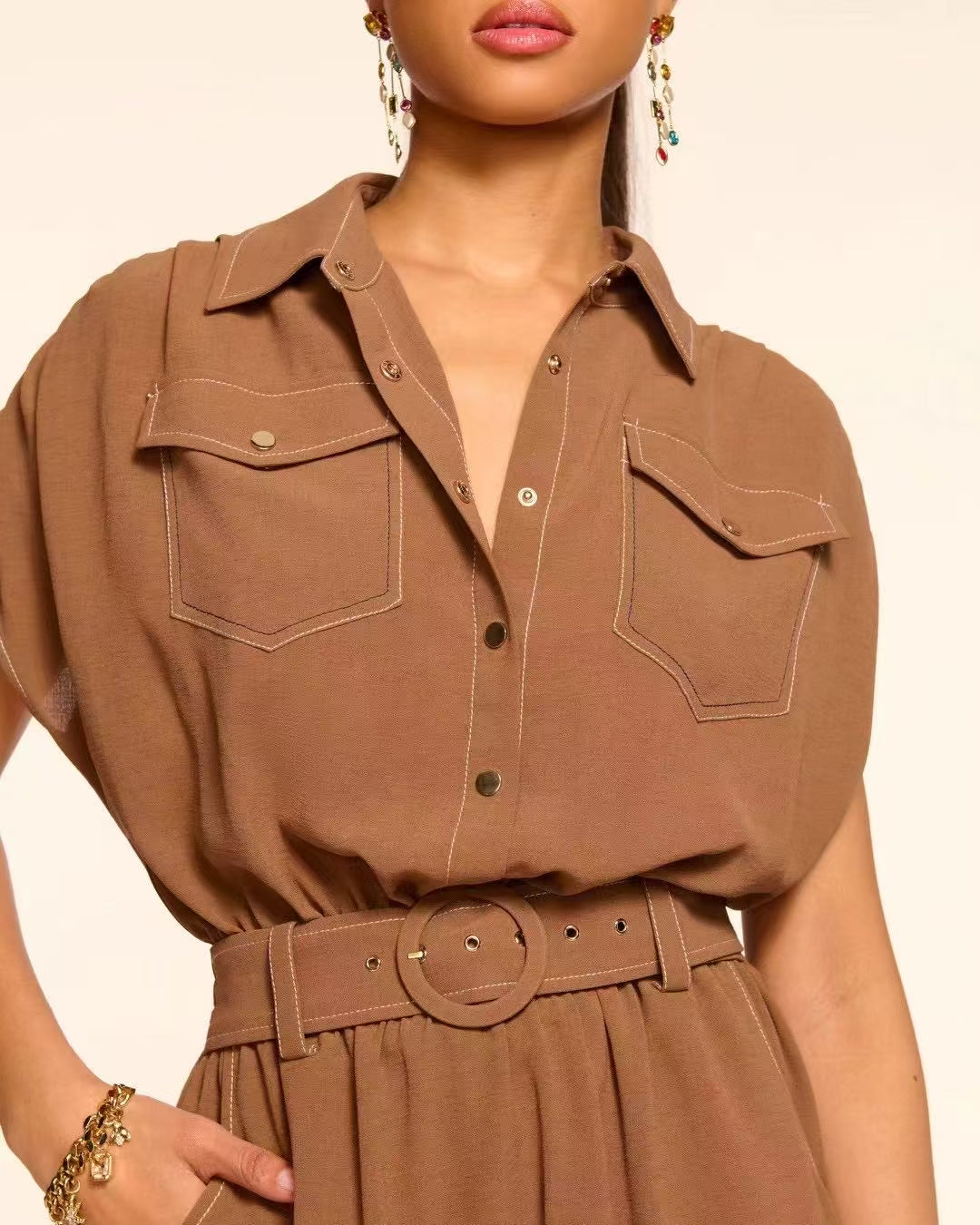 Bess Stitched Belted Mini Dress