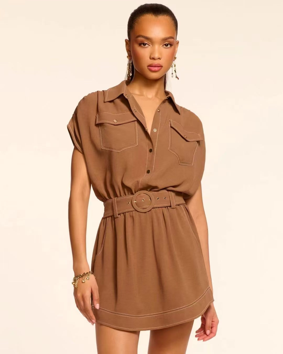 Bess Stitched Belted Mini Dress