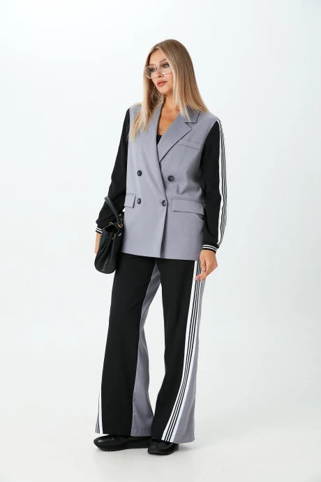 Patchwork Double-Breasted Blazer Set