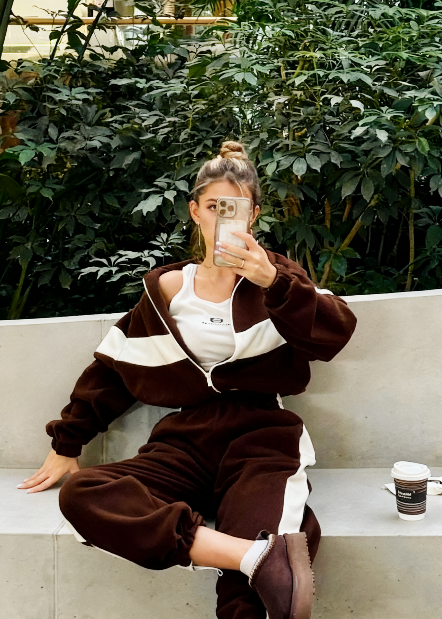 Street Style Color Block Tracksuit Set for Women (Zip Jacket + Jogger Pants)