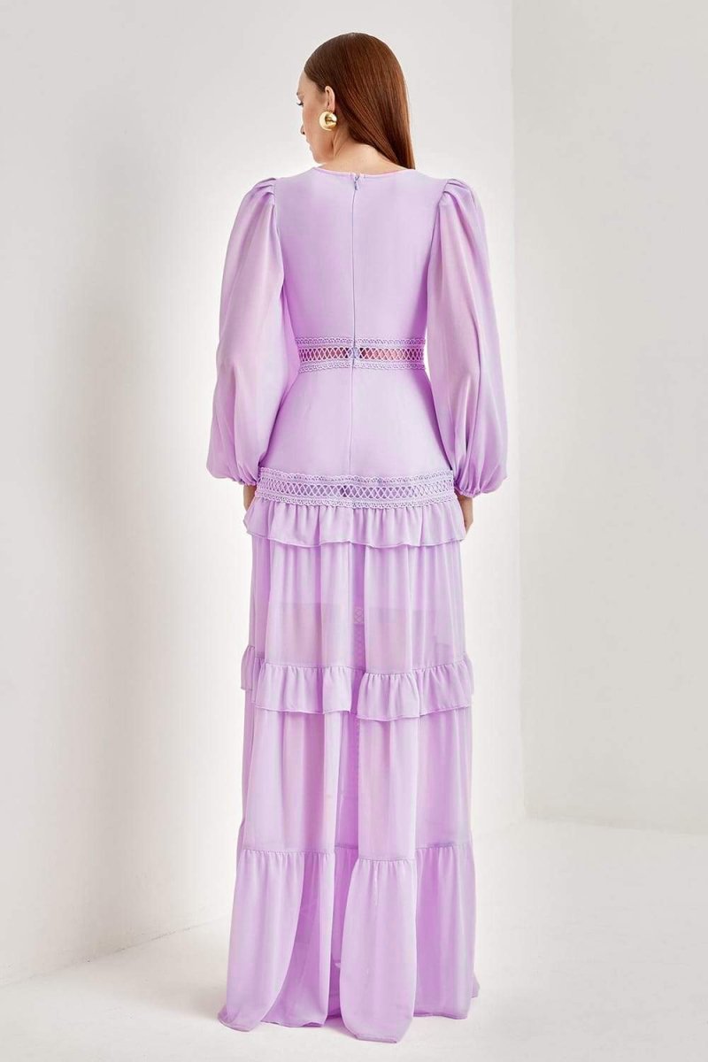 V - neck flounced maxi dress