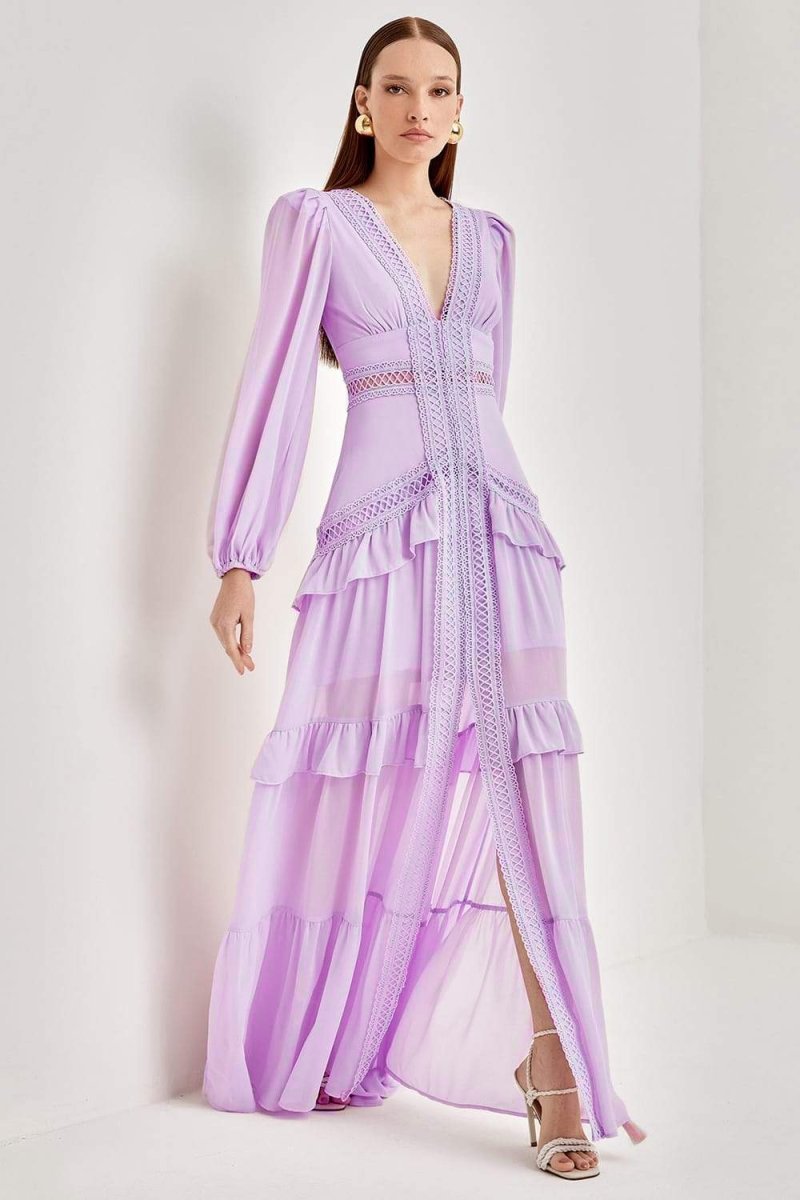 V - neck flounced maxi dress