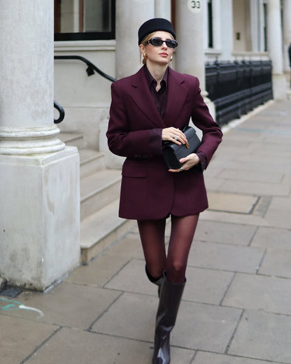 V-neck Single-Breasted Waist-Cinched Blazer