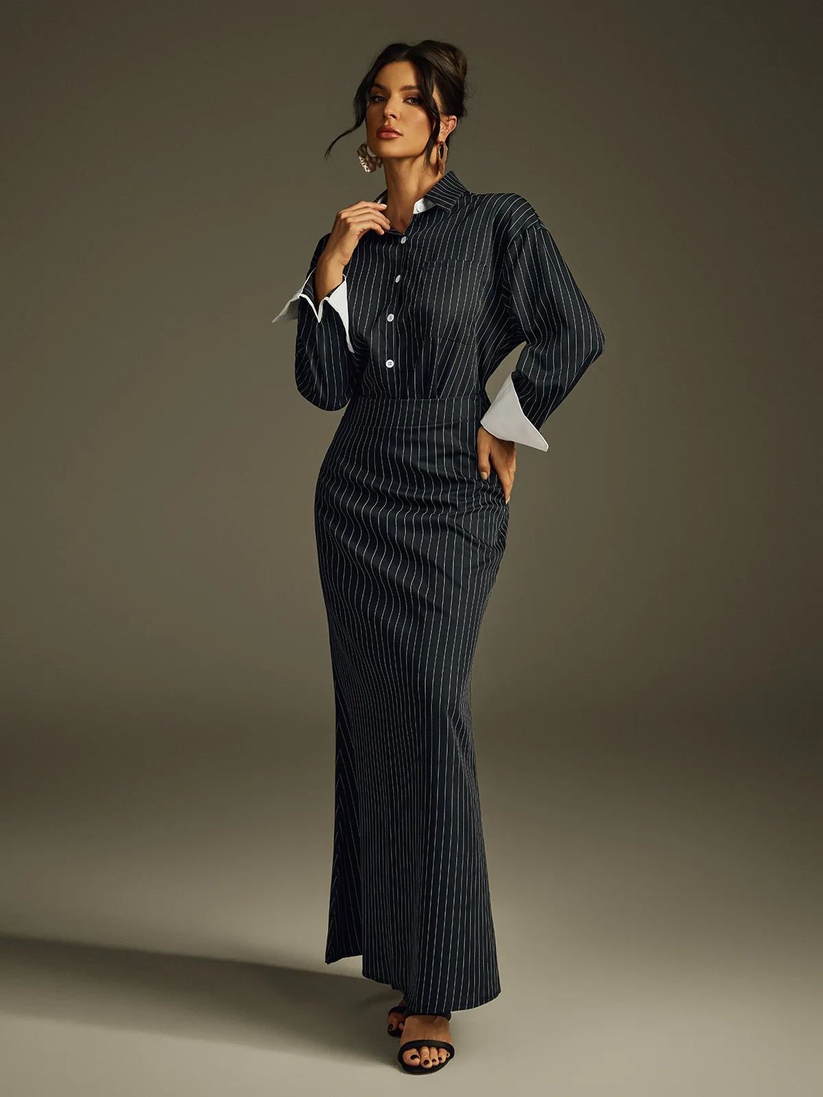 Striped Long Sleeve Bodycon Dress Set