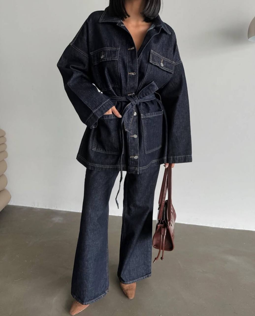 Belted Waist Denim Jacket
