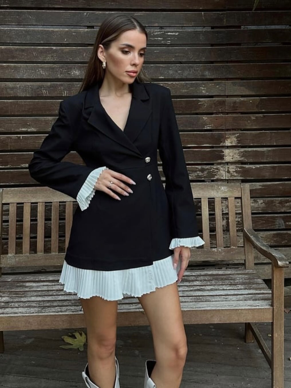 Side-Buckle Pleated Blazer Dress
