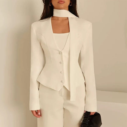 V-Neck Padded Shoulder Cropped Blazer