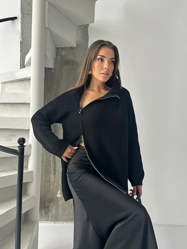 Lazy Turtleneck Double Zipper Sweater