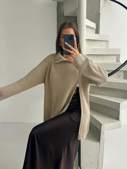 Lazy Turtleneck Double Zipper Sweater