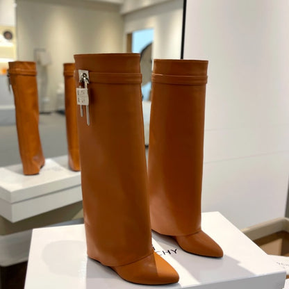 Women’s High Tube Riding Boots with Metal Buckle