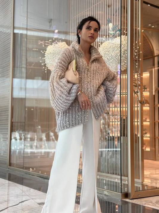 Glam Zipper Knit Cardigan