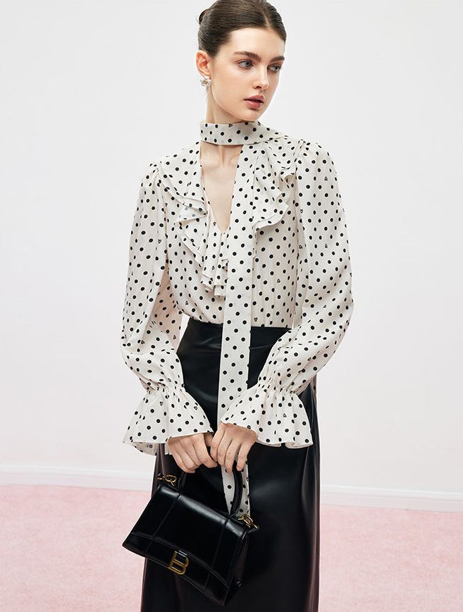 Ribbon-Tie Polka Dot Top