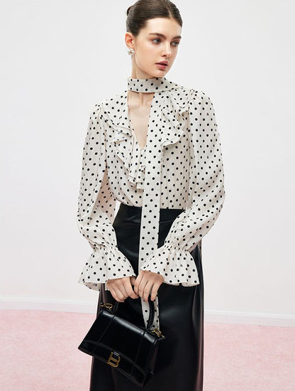 Ribbon-Tie Polka Dot Top