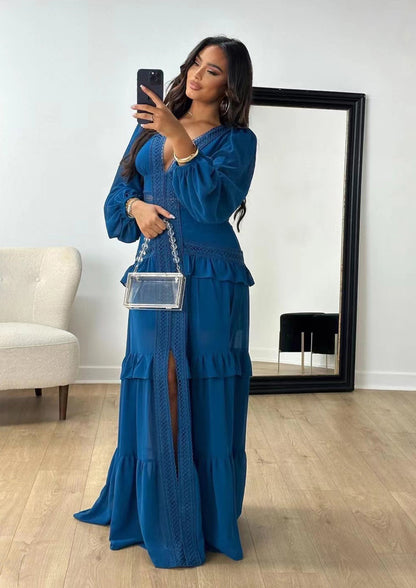 V - neck flounced maxi dress