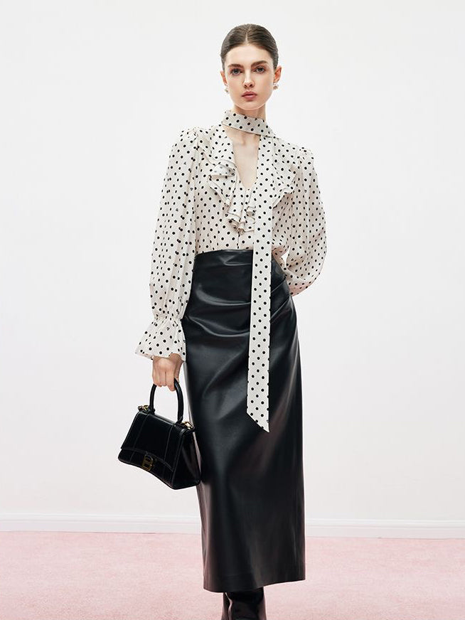 Ribbon-Tie Polka Dot Top