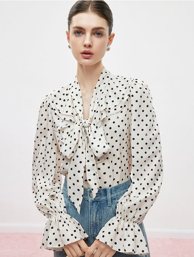 Ribbon-Tie Polka Dot Top