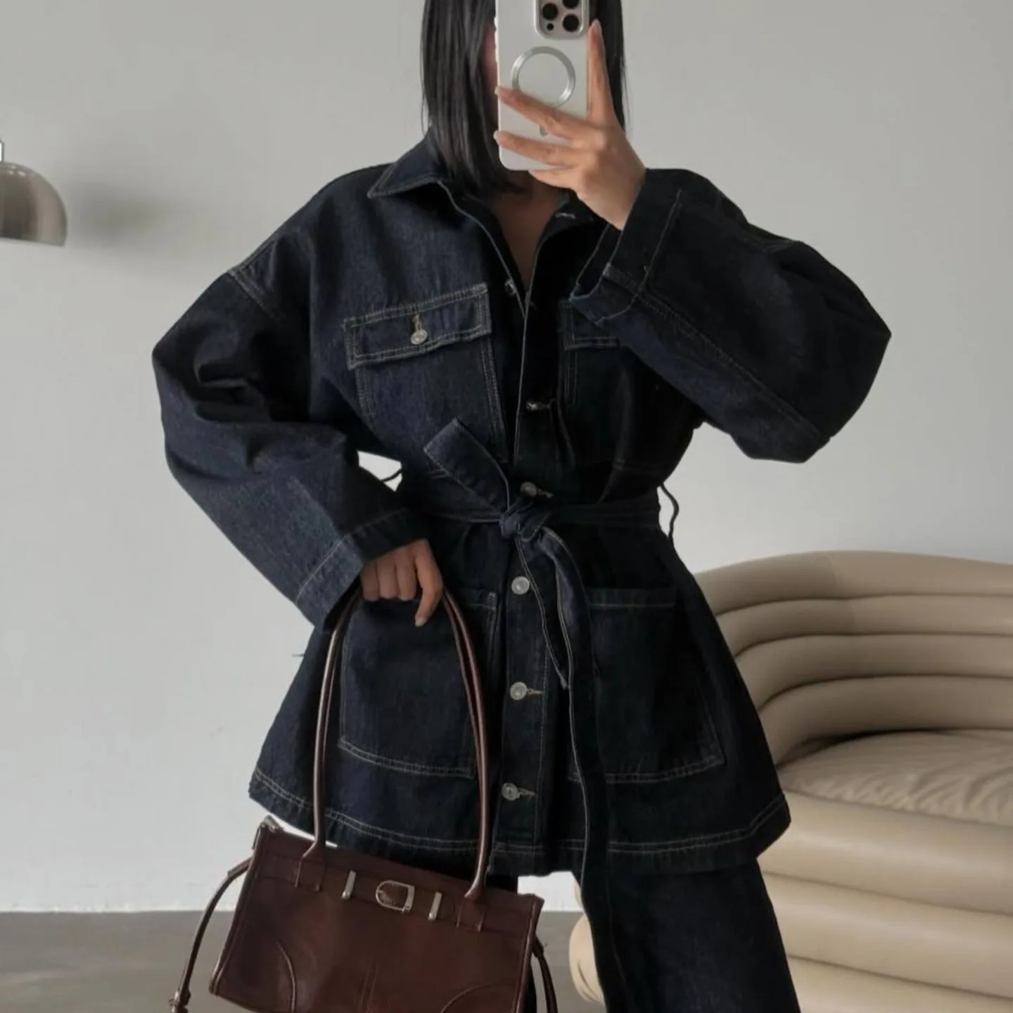 Belted Waist Denim Jacket