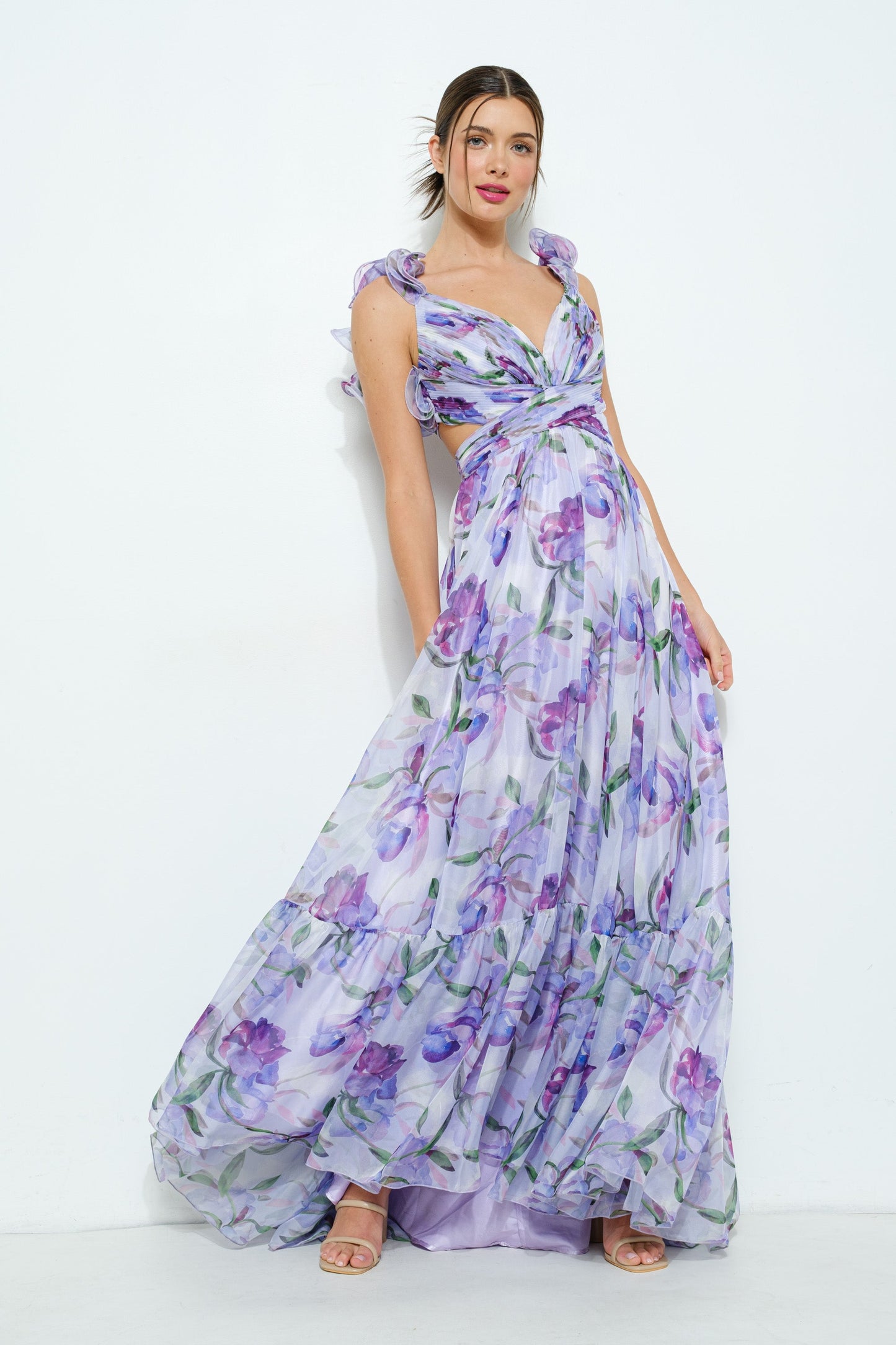 Floral Ruffle Chiffon Maxi Dress