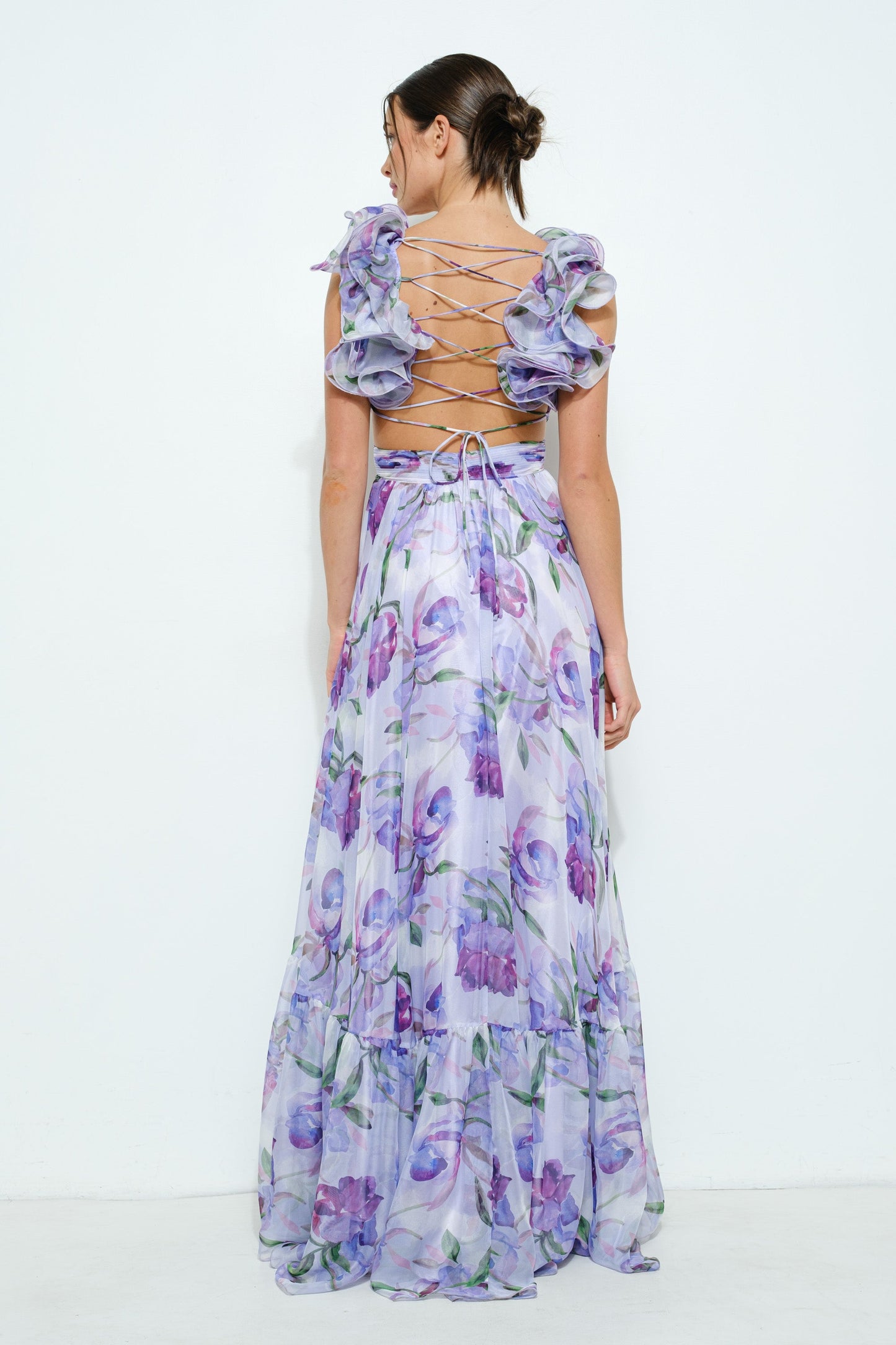 Floral Ruffle Chiffon Maxi Dress