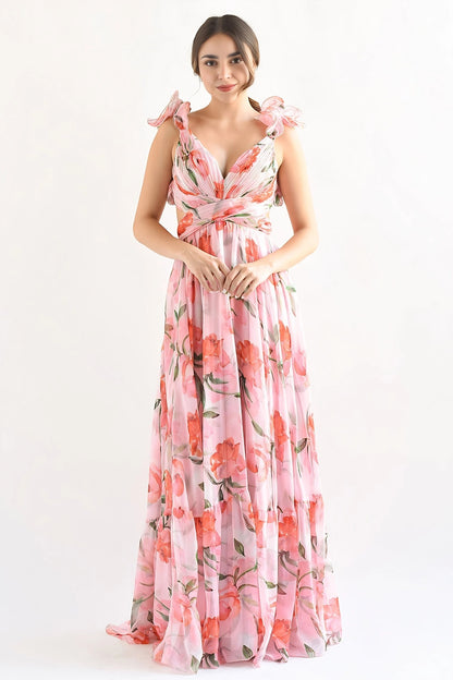 Floral Ruffle Chiffon Maxi Dress