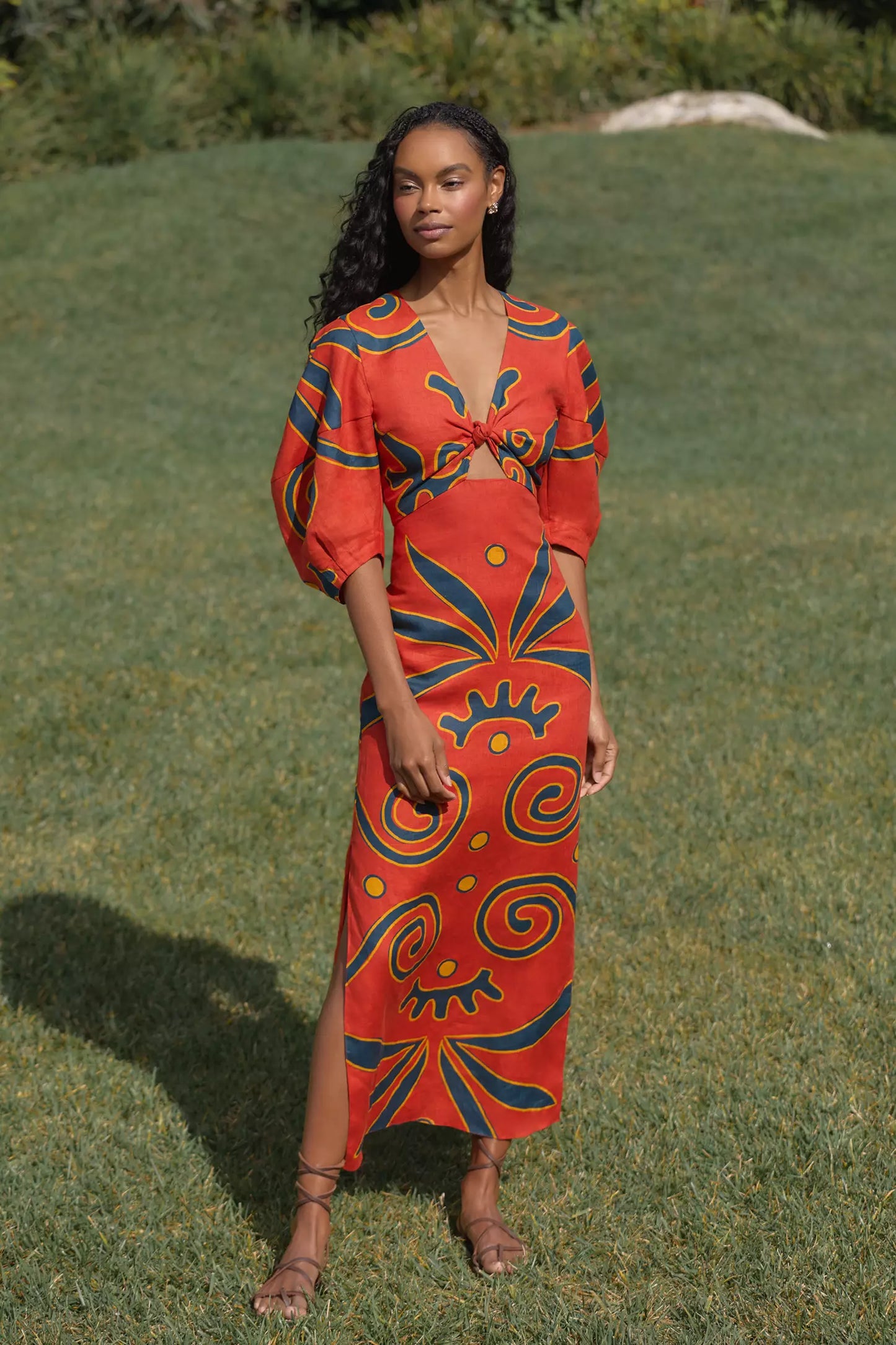 Boho-Inspired Printed Linen Maxi Dress