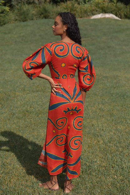 Boho-Inspired Printed Linen Maxi Dress