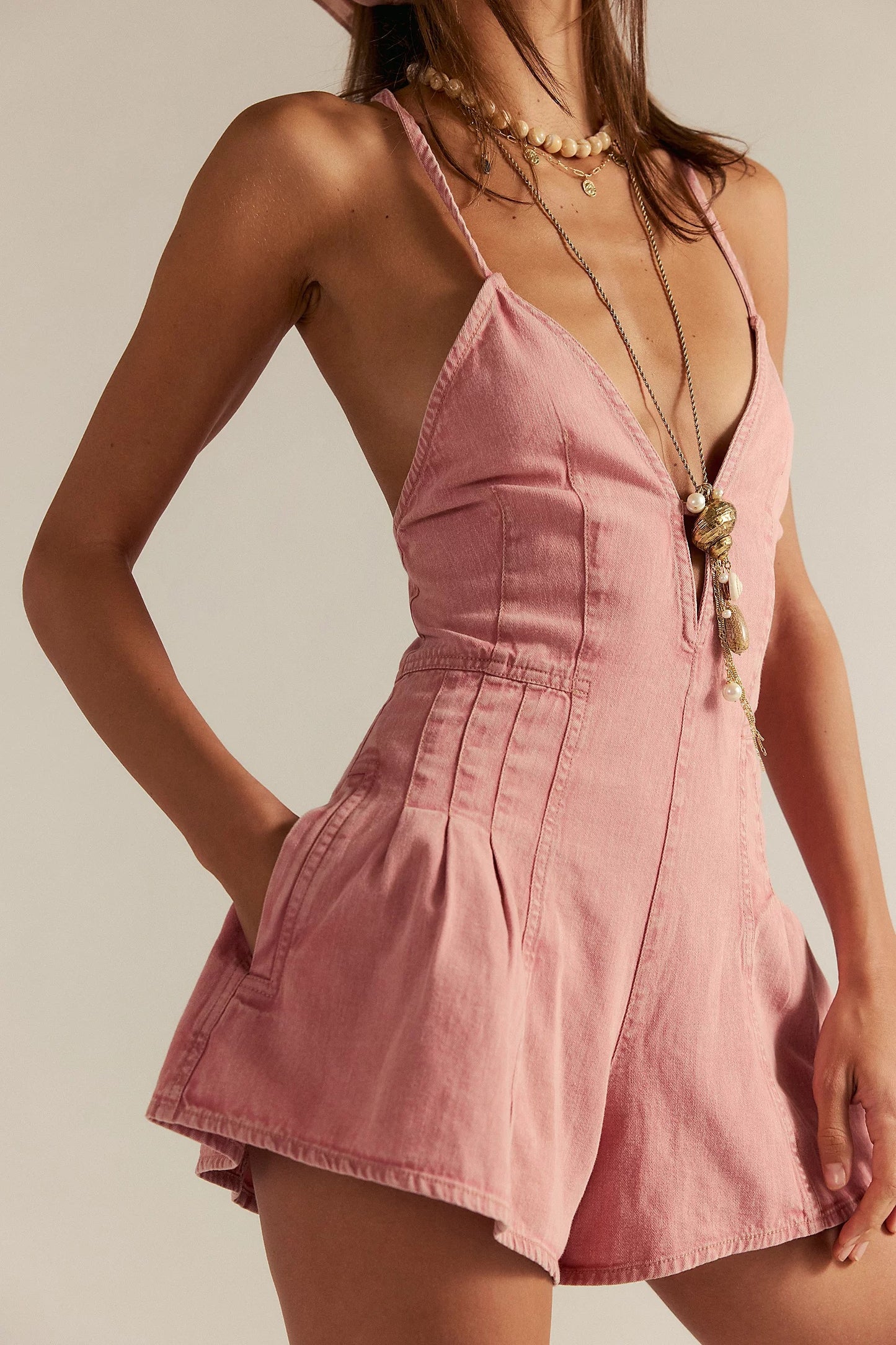 Sweet Style Sleeveless Denim Romper