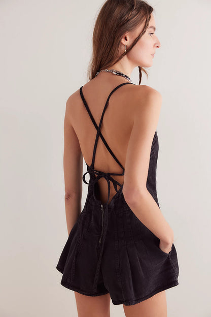 Sweet Style Sleeveless Denim Romper