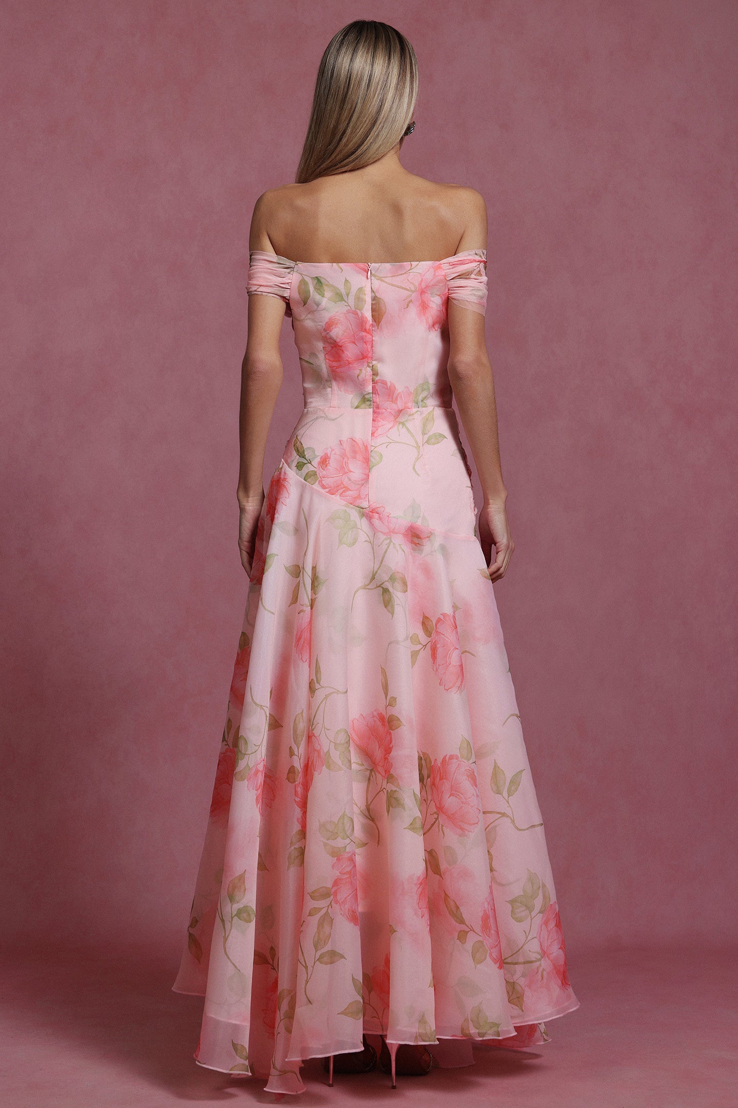 French Vintage Floral One-Shoulder Dress