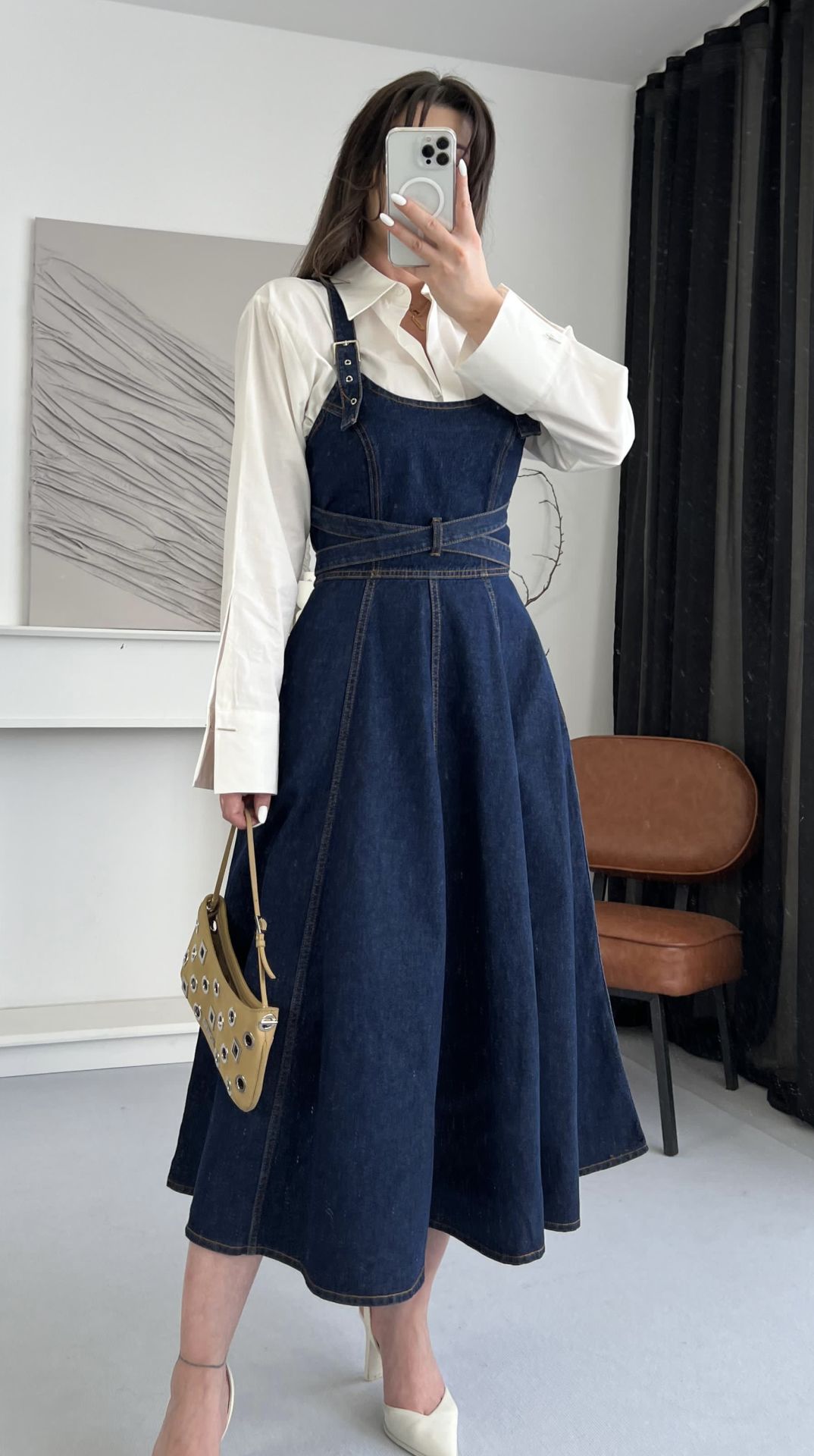 Detachable Strap Backless Denim Maxi Dress