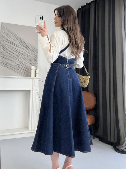 Detachable Strap Backless Denim Maxi Dress