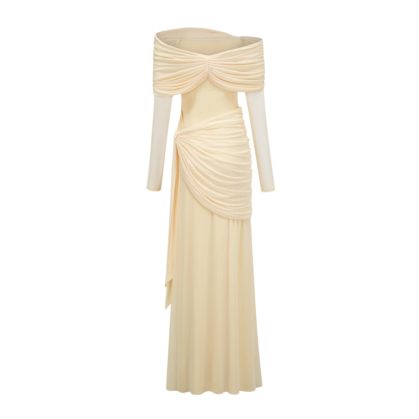 Elegant Off-Shoulder Slim-Fit Ruched Maxi Dress