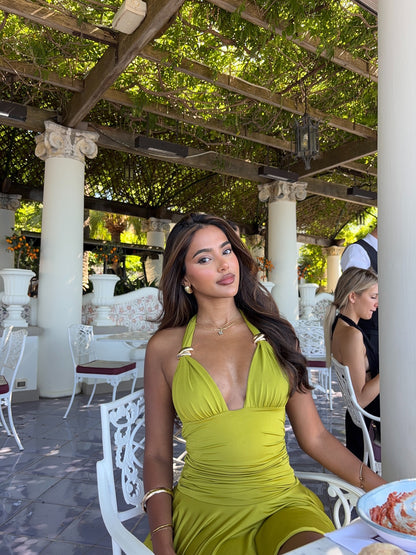 Backless Halter Dress with Metal Buckle & A-line Hem