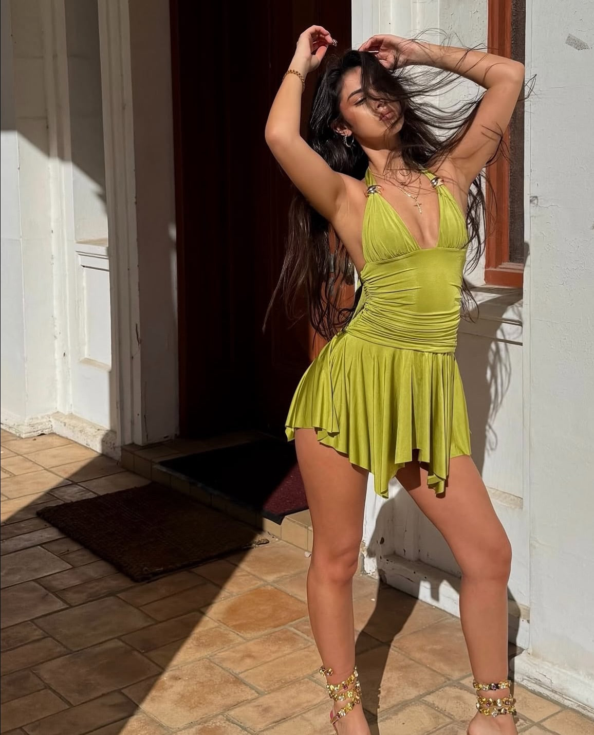 Backless Halter Dress with Metal Buckle & A-line Hem