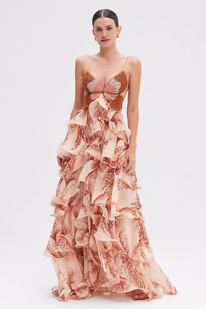 Ruffled Butterfly Layered Maxi Dress