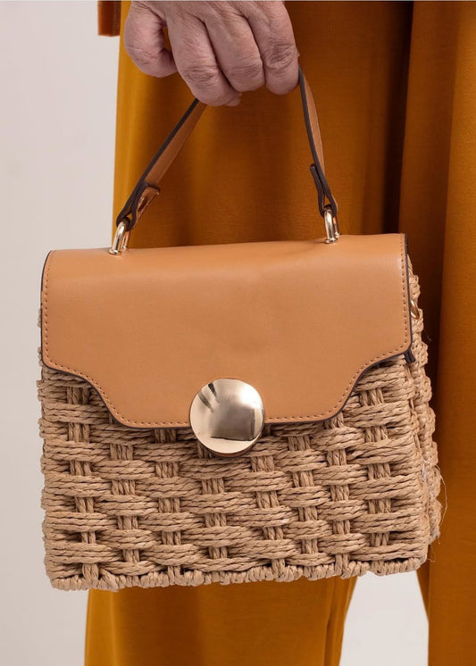 Vintage Mirror-Lock Handwoven Crossbody Bag